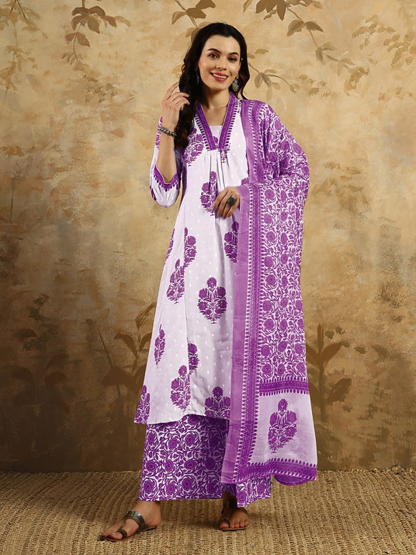 Premium Cotton Blend Outfit with Printed Chanderi Dupatta – Sizes S to XXL