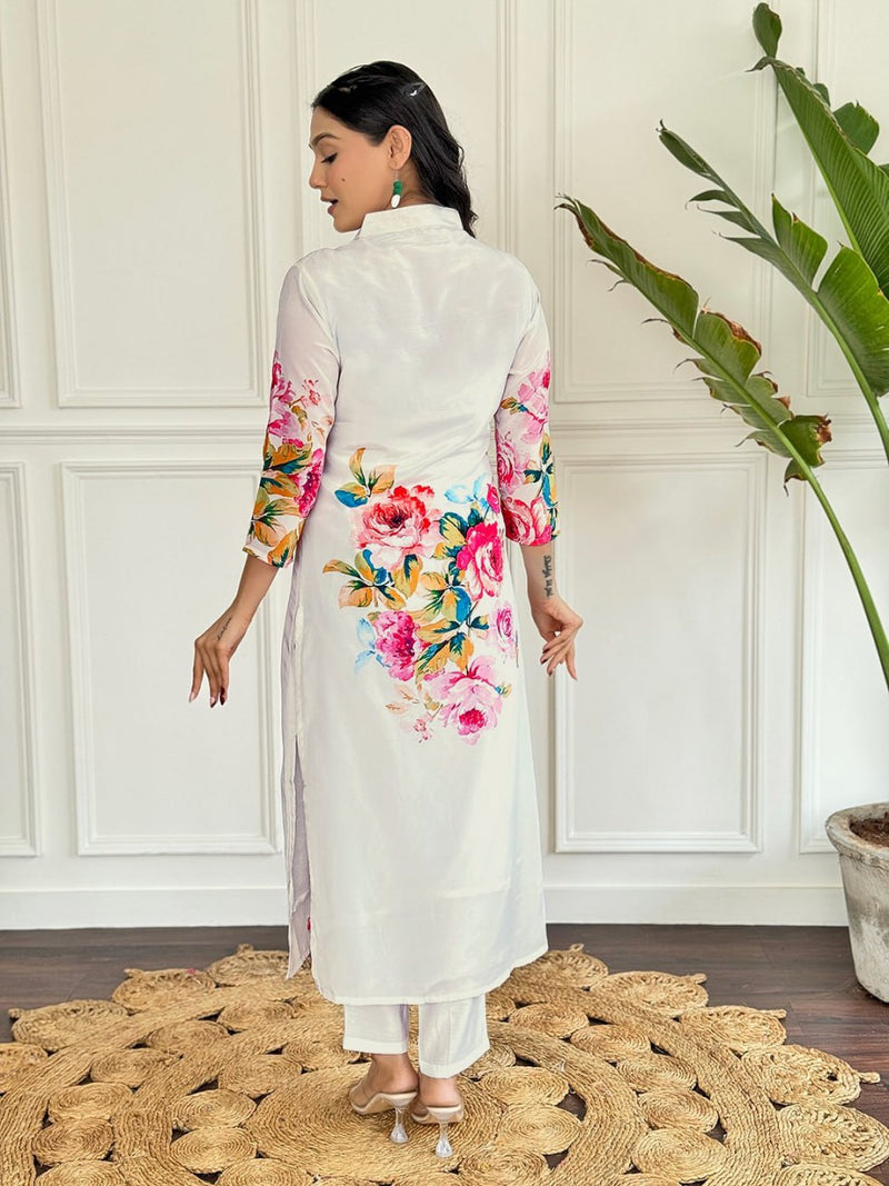 Floral Printed Kurta With Trousers & Dupatta