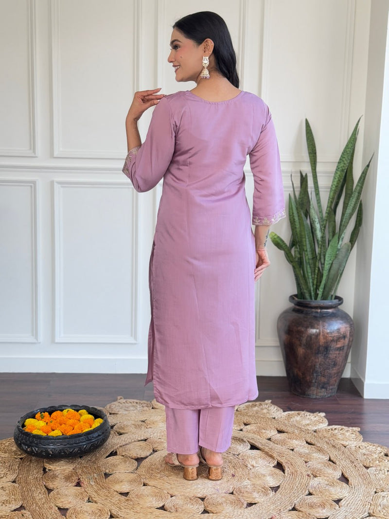 Iconic Embroidered Lavender Chanderi Party Salwar Suit