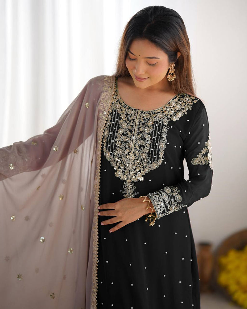 Premium Full-Stitched Partywear Plazzo Suit with Dupatta