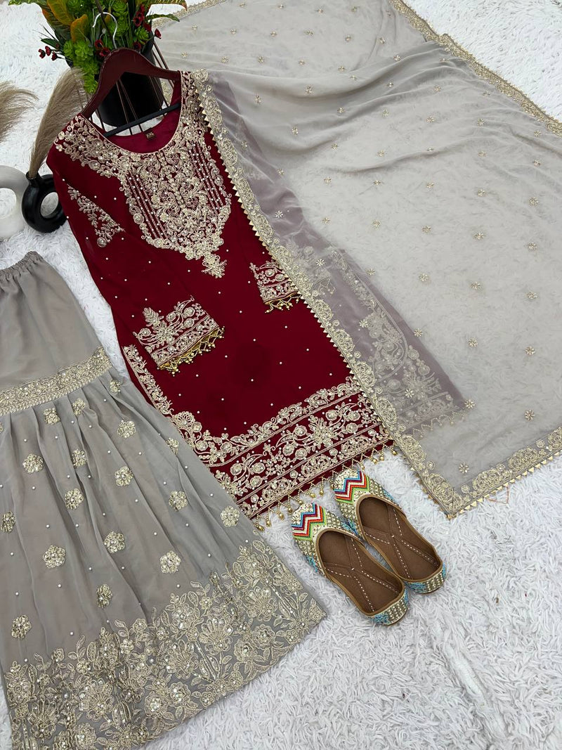 Luxury Embroidered Georgette Suit Set with Dupatta