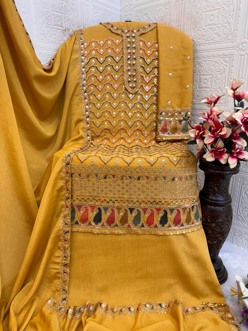 Designer Chinon Silk Suit Set with Dupatta