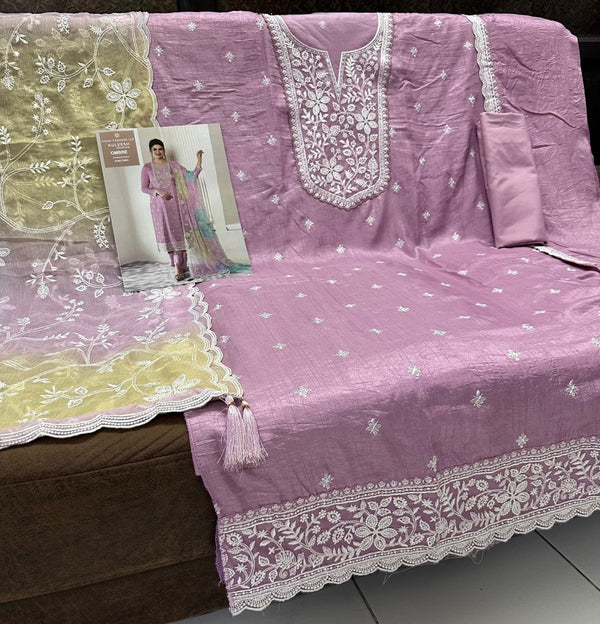 Moonga Silk Readymade Suit with Fancy Thread & Sequin Embroidery