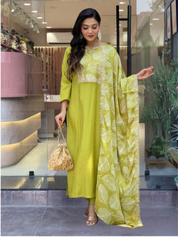 New Designer Lemon Yellow Kurta, Pant & Dupatta Set for Women