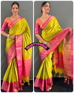 Just One Minute To Wear Designer Pure Silk Saree with Silver Gold Peacock Zari Minawork & Heavy Blouse