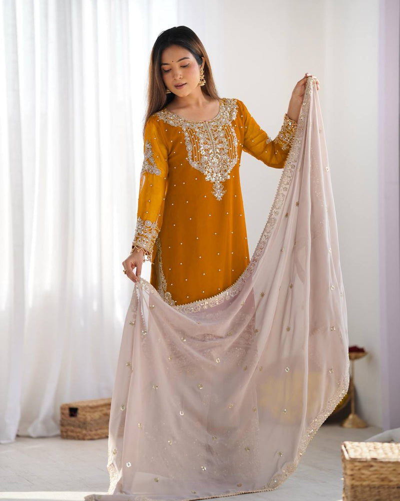 Luxury Embroidered Georgette Suit Set with Dupatta