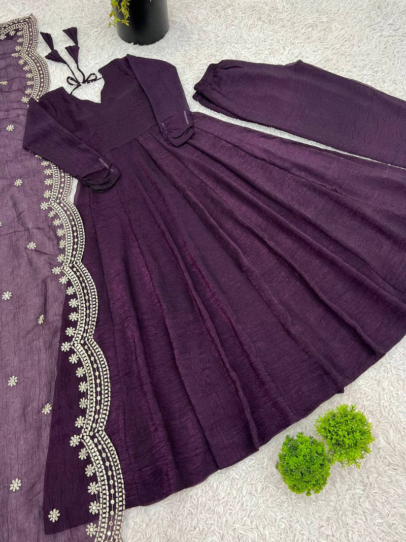 Exclusive Heavy Designer Gown in Fandy Silk with Embroidered Dupatta