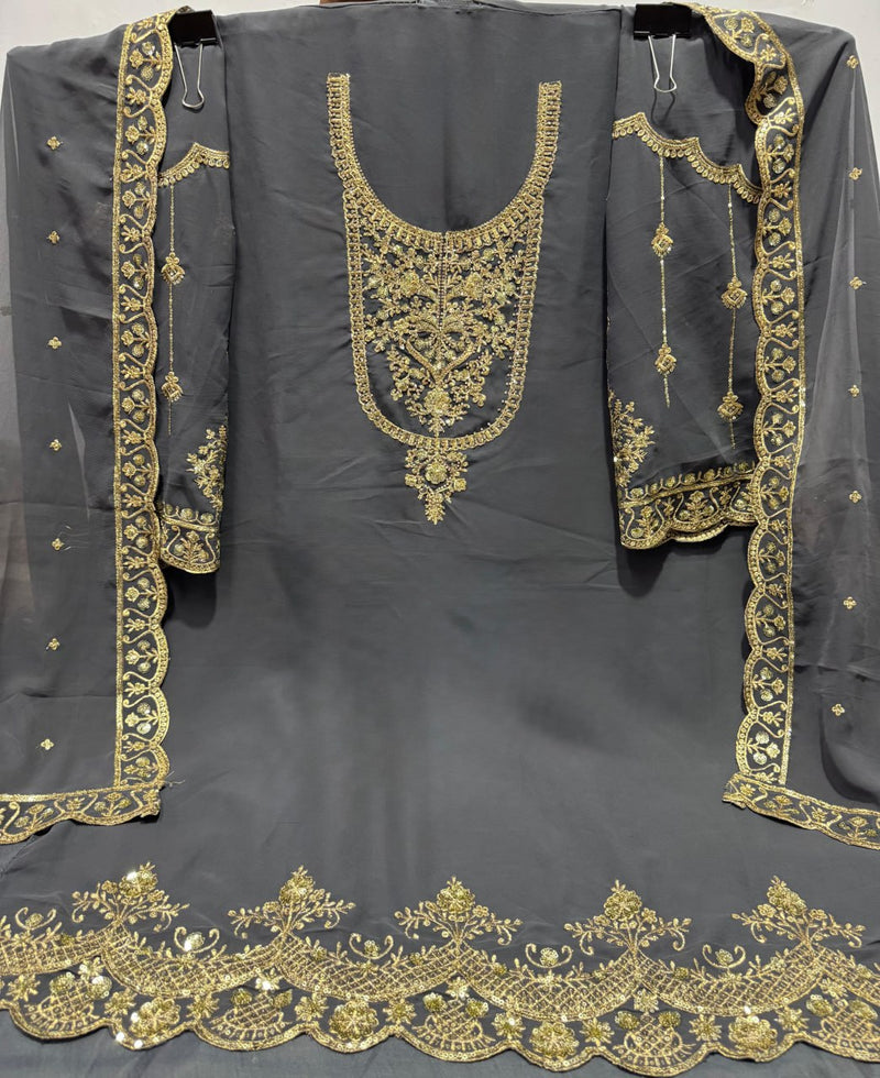 Heavy Embroidered Georgette Dress Material with Dupatta