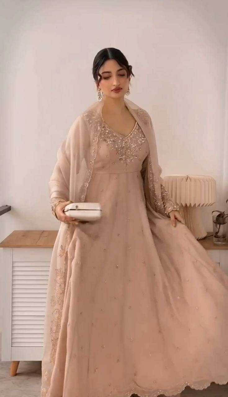 Party Wear Embroidered Gown Set with Dupatta