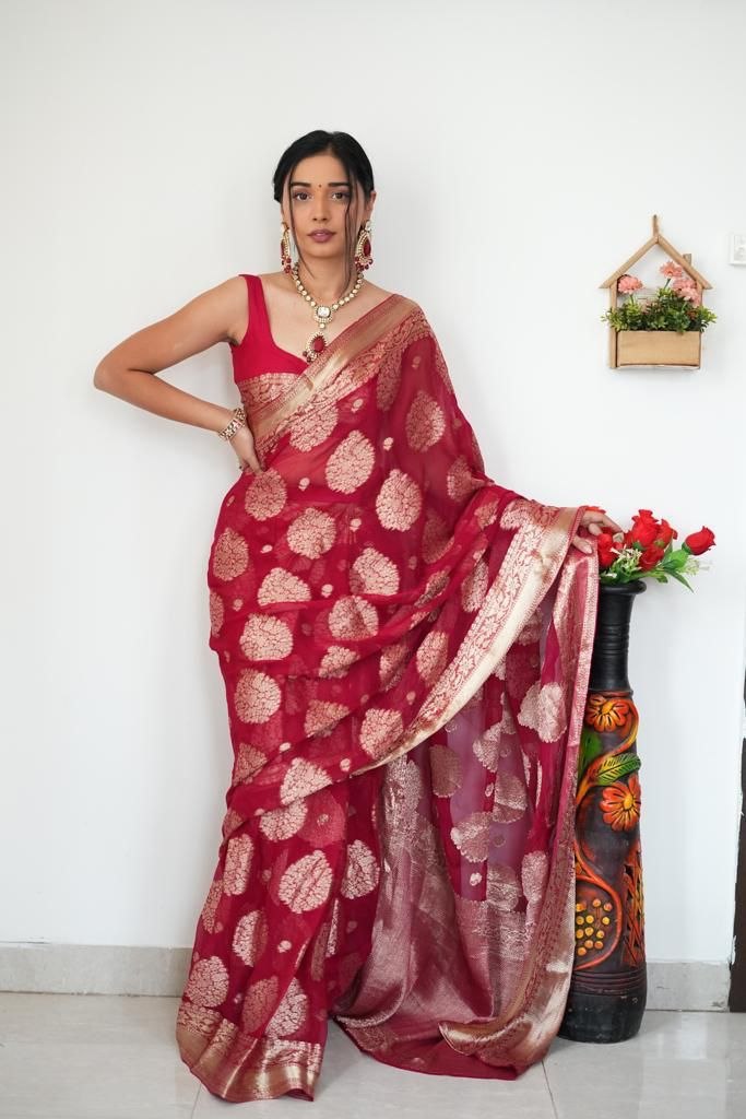 JUST ONE MINUTE TO WEAR SAREE SOFT LINEN SLAB ATTRACTIVE CHARMFULL