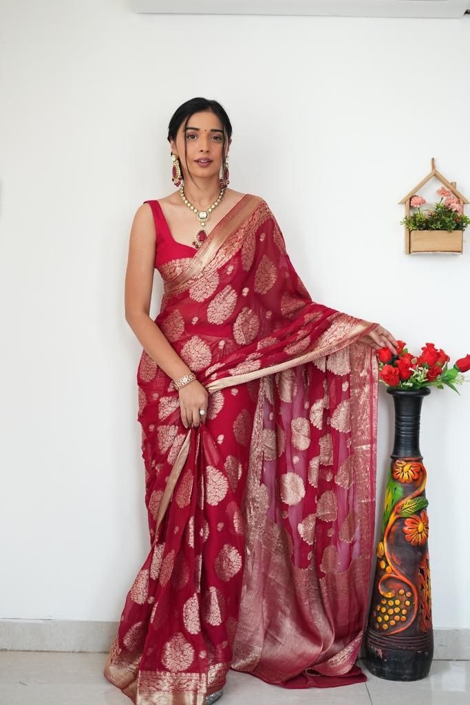 JUST ONE MINUTE TO WEAR SAREE SOFT LINEN SLAB ATTRACTIVE CHARMFULL