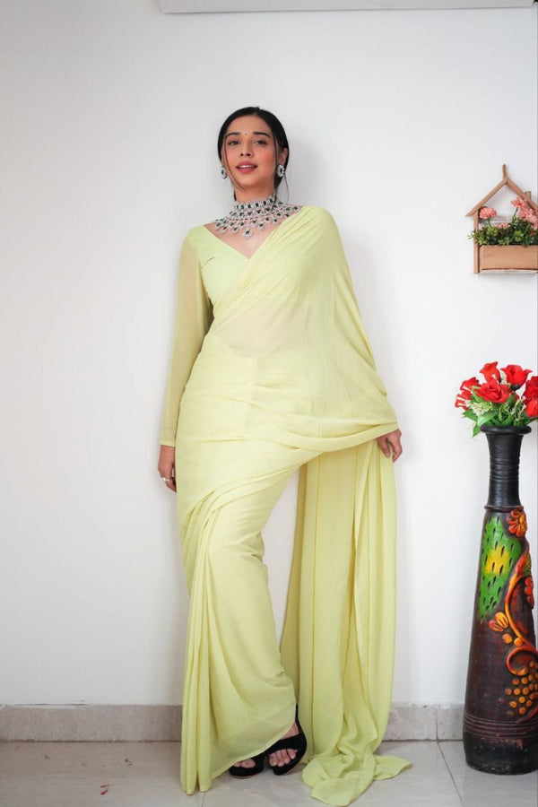 Party Wear Georgette Ready To Wear Saree with running blouse