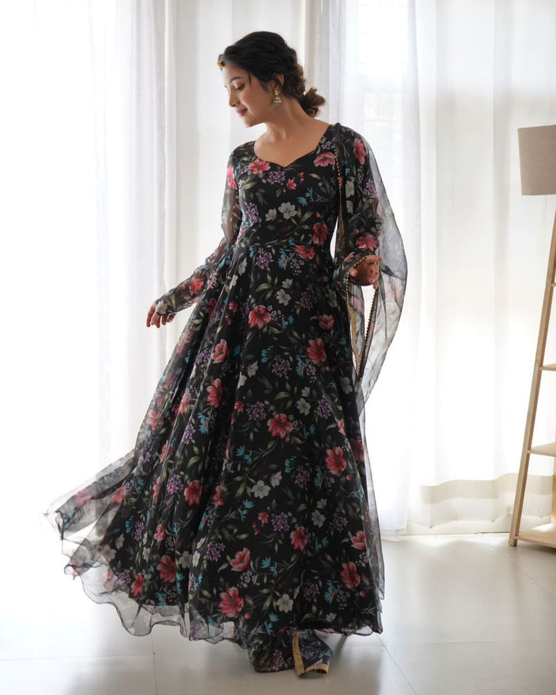 BLACK BEAUTY PLUS SIZE GEORGRTTE WITH DIGITAL PRINT GOWN + DUPPTA COLLECTION