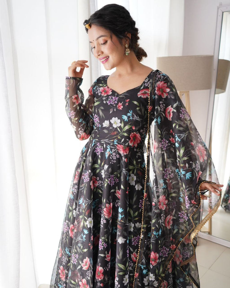 BLACK BEAUTY PLUS SIZE GEORGRTTE WITH DIGITAL PRINT GOWN + DUPPTA COLLECTION