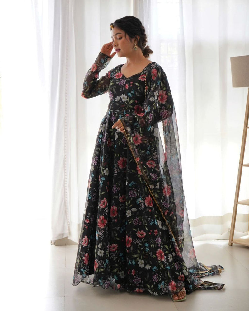 BLACK BEAUTY PLUS SIZE GEORGRTTE WITH DIGITAL PRINT GOWN + DUPPTA COLLECTION