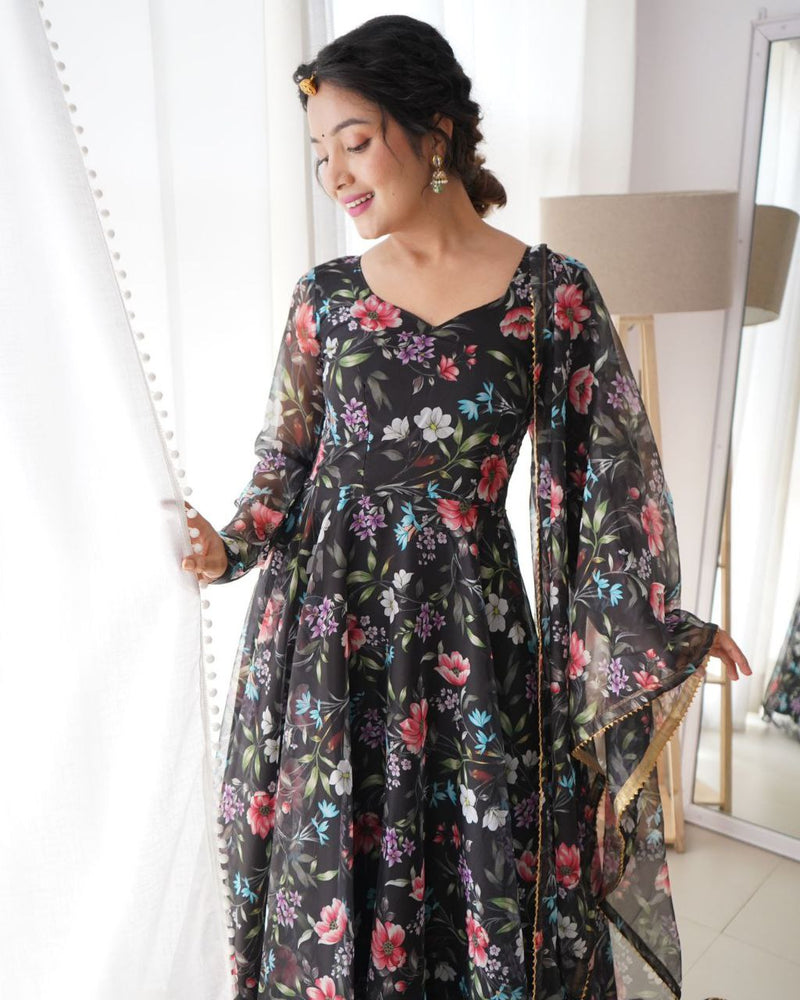 BLACK BEAUTY PLUS SIZE GEORGRTTE WITH DIGITAL PRINT GOWN + DUPPTA COLLECTION