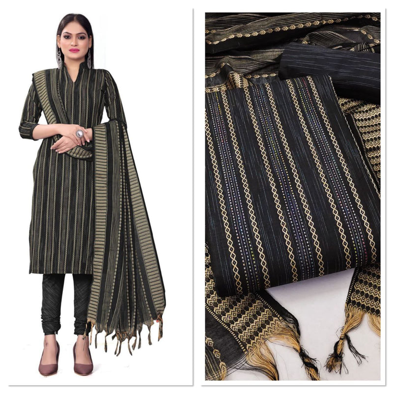 DESIGNER WEAVING COTTON JACQUARD SALWAR SUIT WITH CHUDIDHAR PANT AND DUPATTA