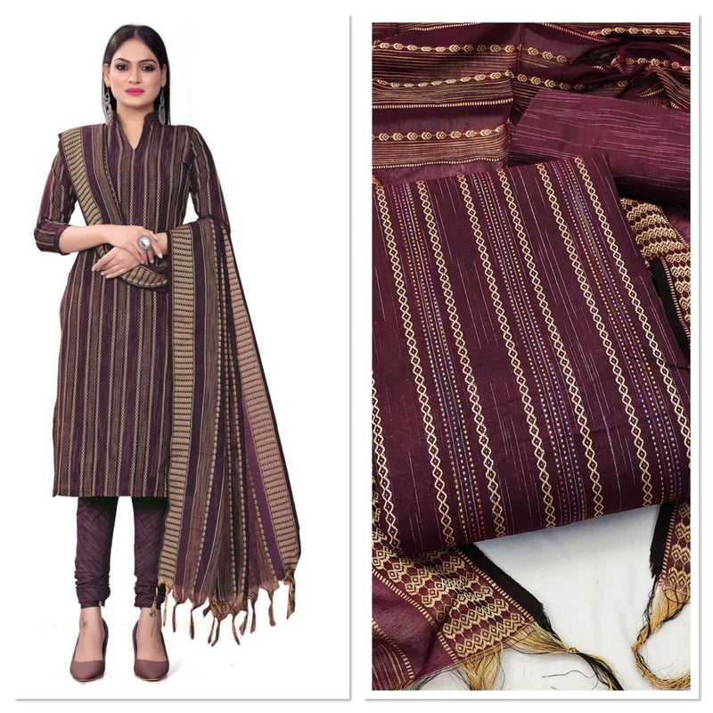 DESIGNER WEAVING COTTON JACQUARD SALWAR SUIT WITH CHUDIDHAR PANT AND DUPATTA