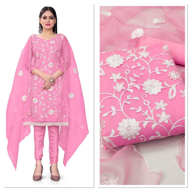 DESIGNER EMBROIDERY STRAIGHT SUIT WITH CHUDIDHAR PANTS AND DUPATTA
