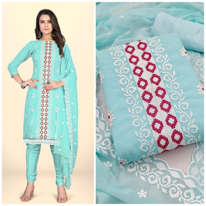 FANCY LATEST EMBROIDERY WORK SUIT WITH SENTON CHUDIDHAR PANT AND DUPATTA