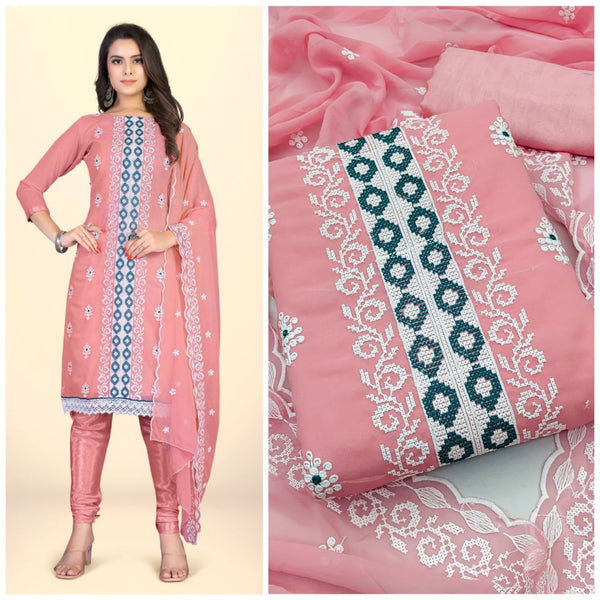 FANCY LATEST EMBROIDERY WORK SUIT WITH SENTON CHUDIDHAR PANT AND DUPATTA