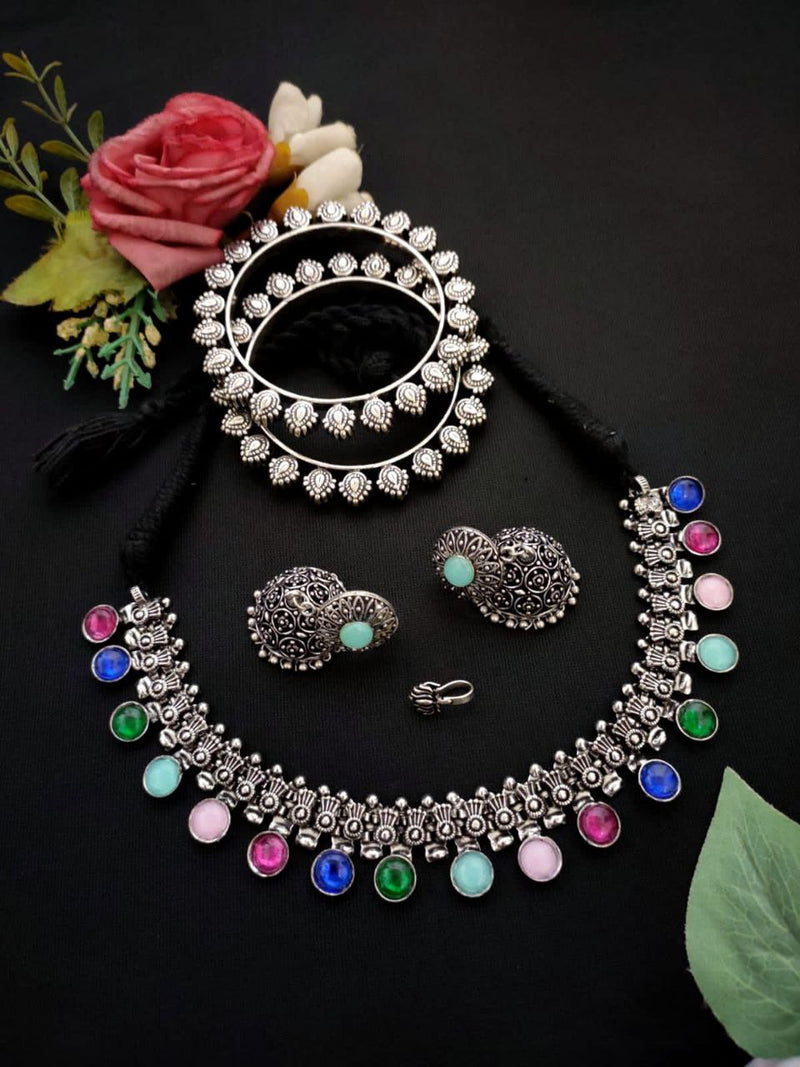 Multi stone Oxidized Plated Jewellery Combo