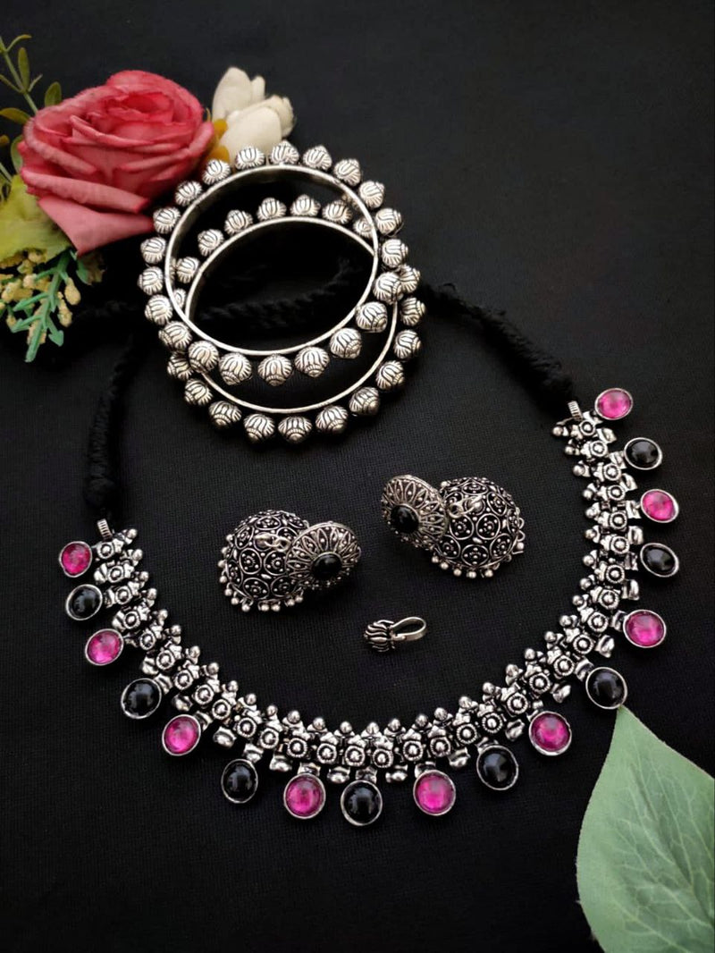 Multi stone Oxidized Plated Jewellery Combo