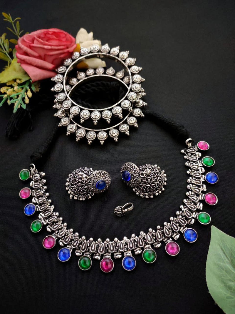 Multi stone Oxidized Plated Jewellery Combo