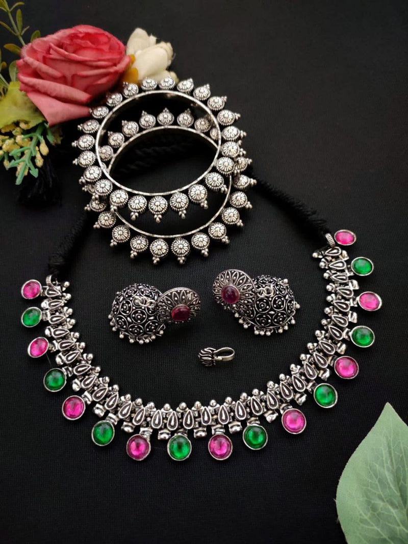 Multi stone Oxidized Plated Jewellery Combo