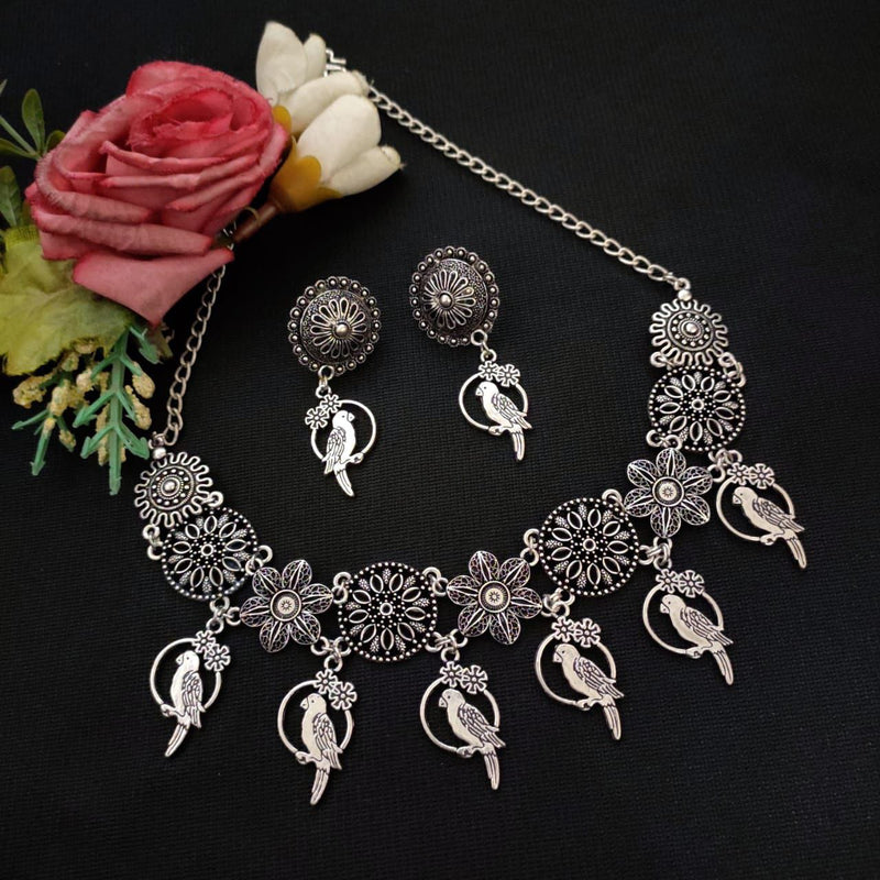 Beautiful Oxidized Plated Choker Set And Earrings