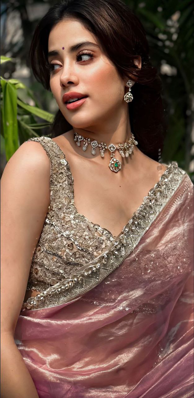 Glamour Unleashed: Satin Organza Saree in Silver & Peach