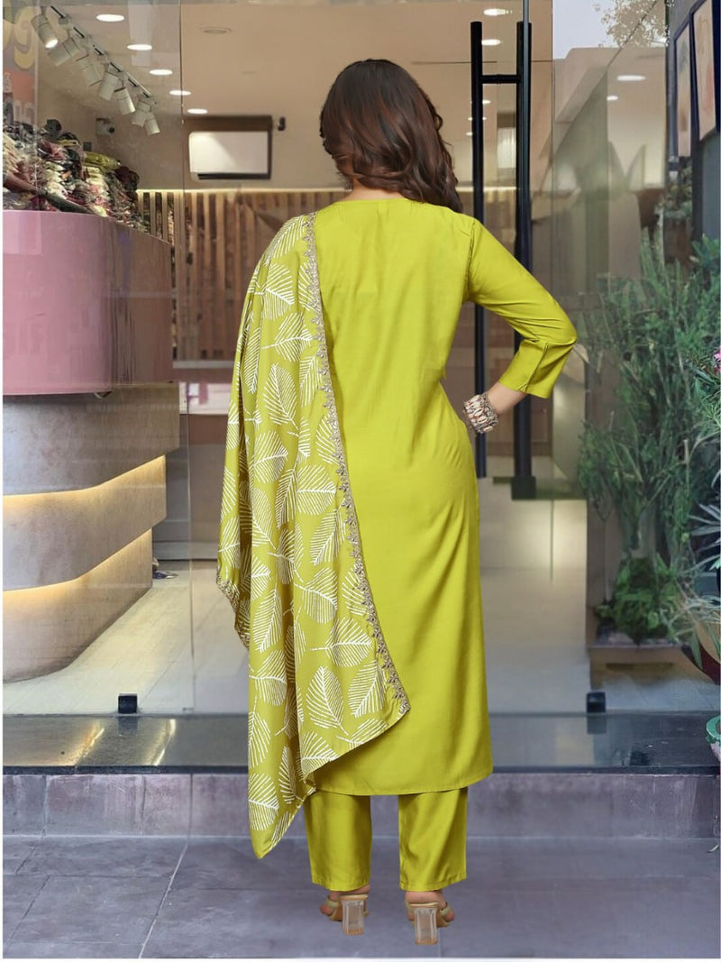 New Designer Lemon Yellow Kurta, Pant & Dupatta Set for Women