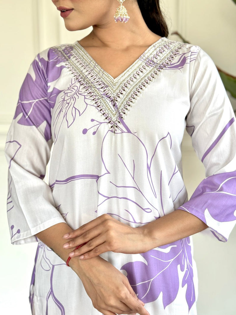 Awesome White Printed Rayon Festival Wear Pant Suit With Dupatta