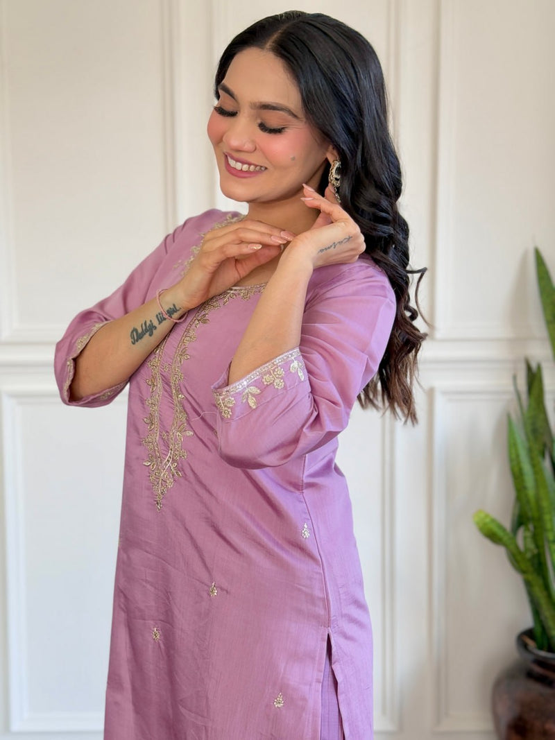 Iconic Embroidered Lavender Chanderi Party Salwar Suit