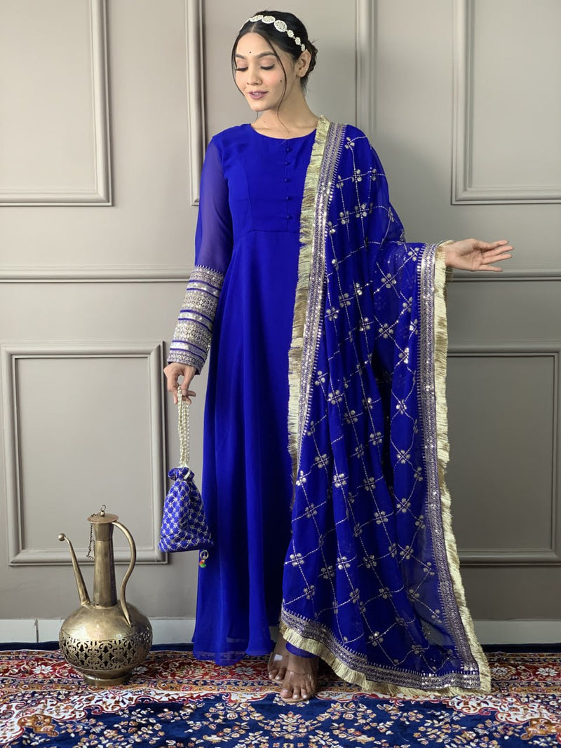 Amazing Georgette Long Suit with Art Silk Bottom & Dupatta