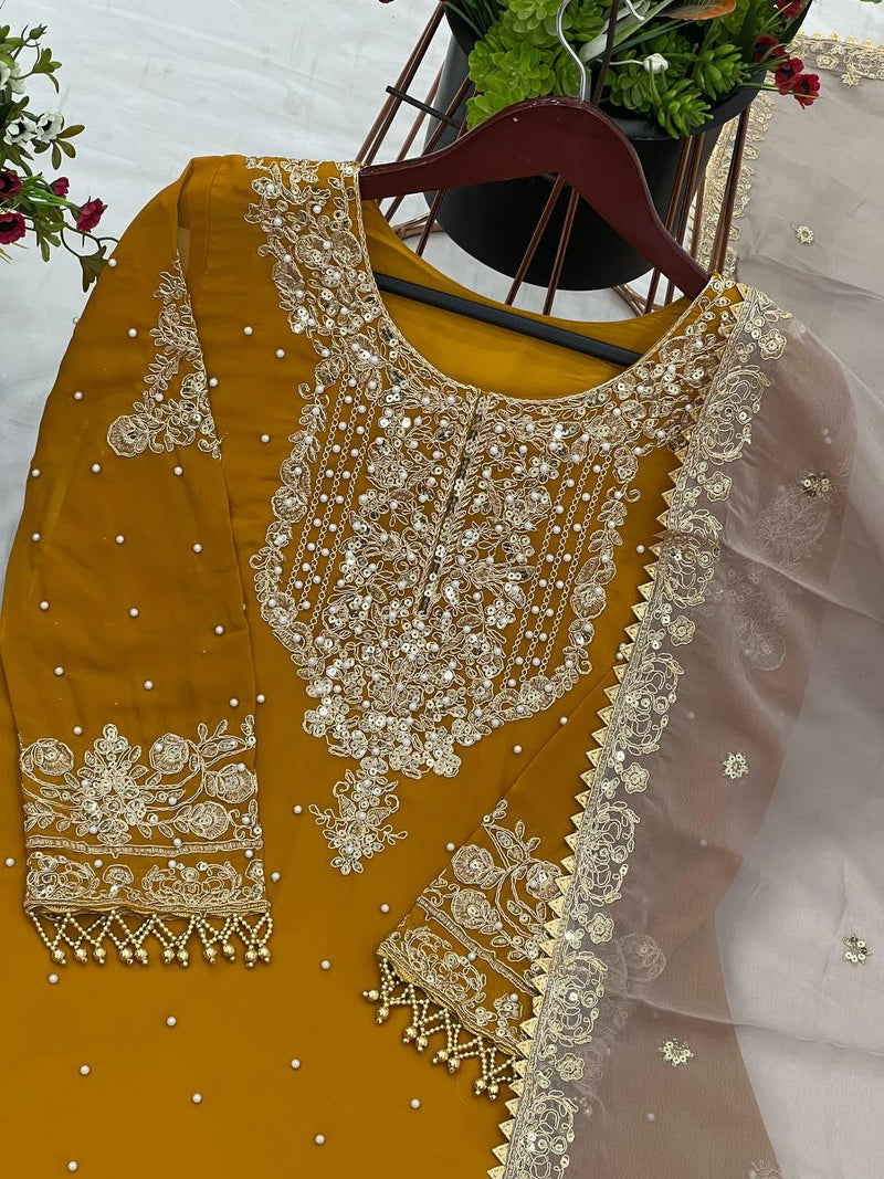 Luxury Embroidered Georgette Suit Set with Dupatta