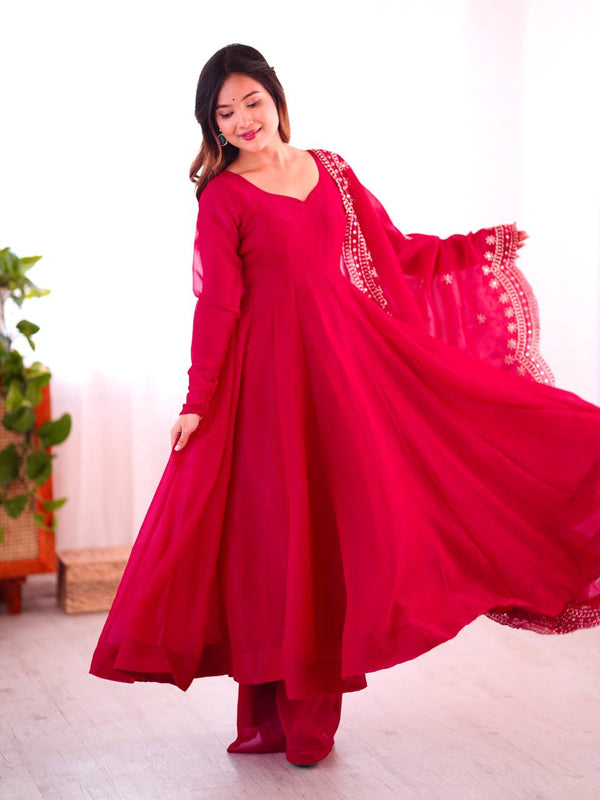 Elegant Heavy Embroidery Sequin Work Gown with Dupatta
