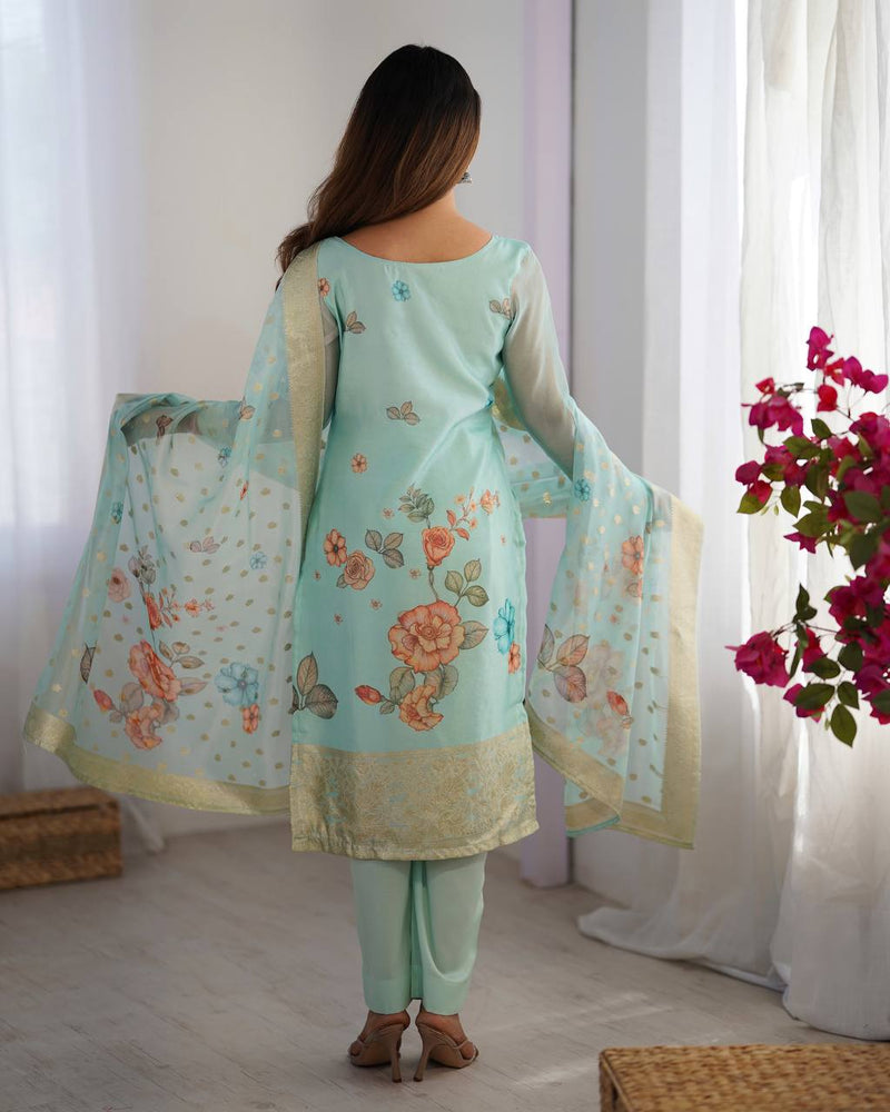 Partywear Chanderi Silk Dress Set with Digital Print Dupatta