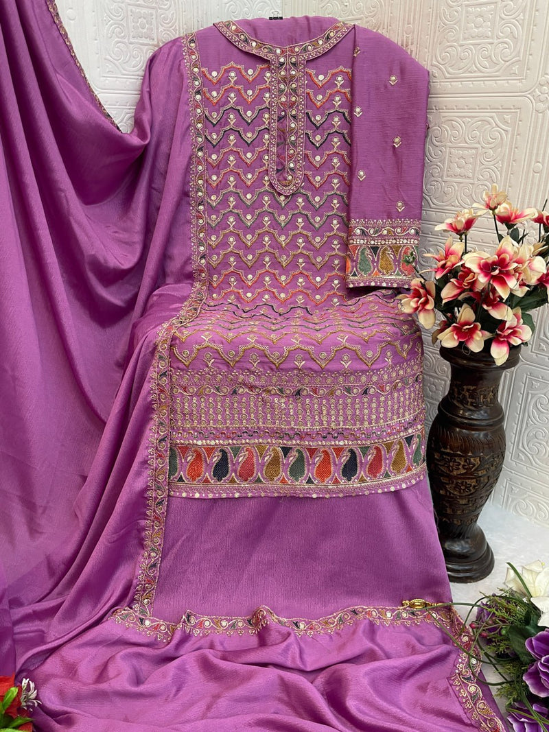 Designer Chinon Silk Suit Set with Dupatta