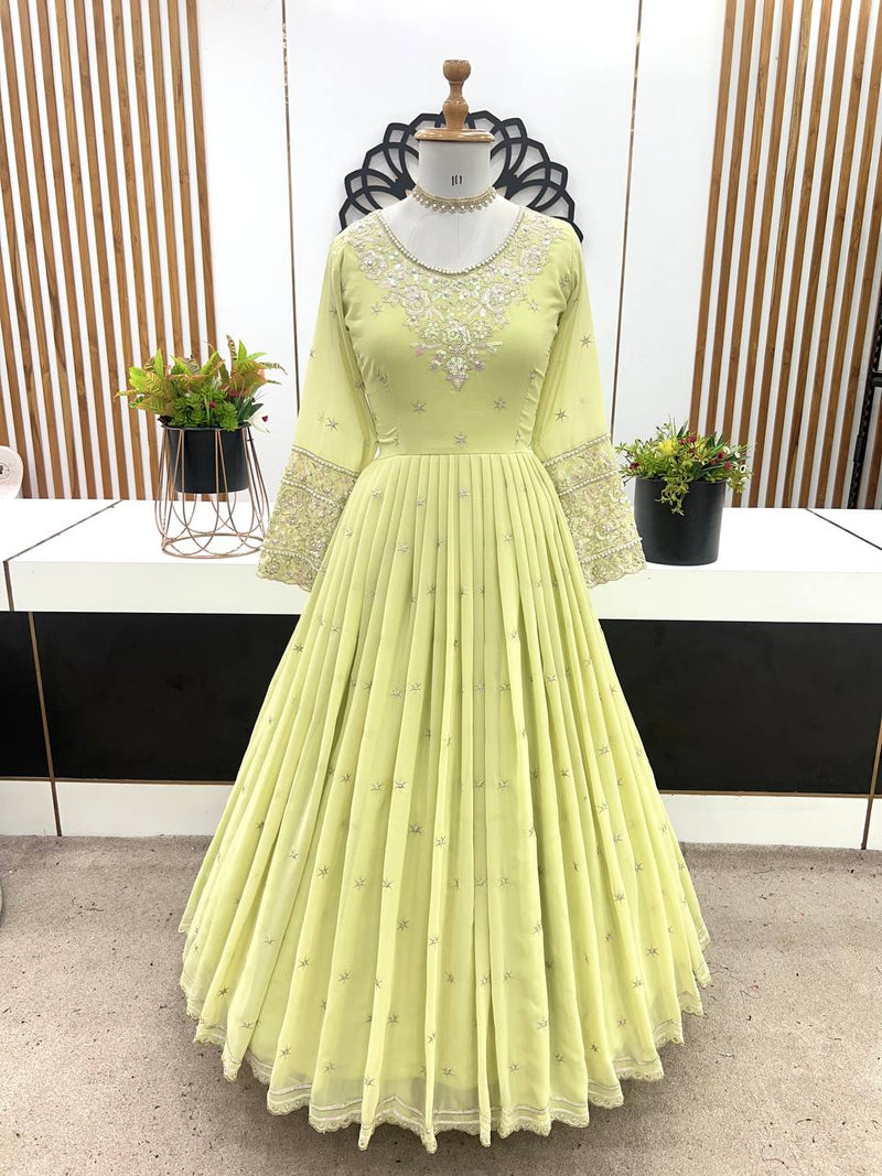Boutique Heavy Designer Georgette Gown Set with Moti & Sequence Work