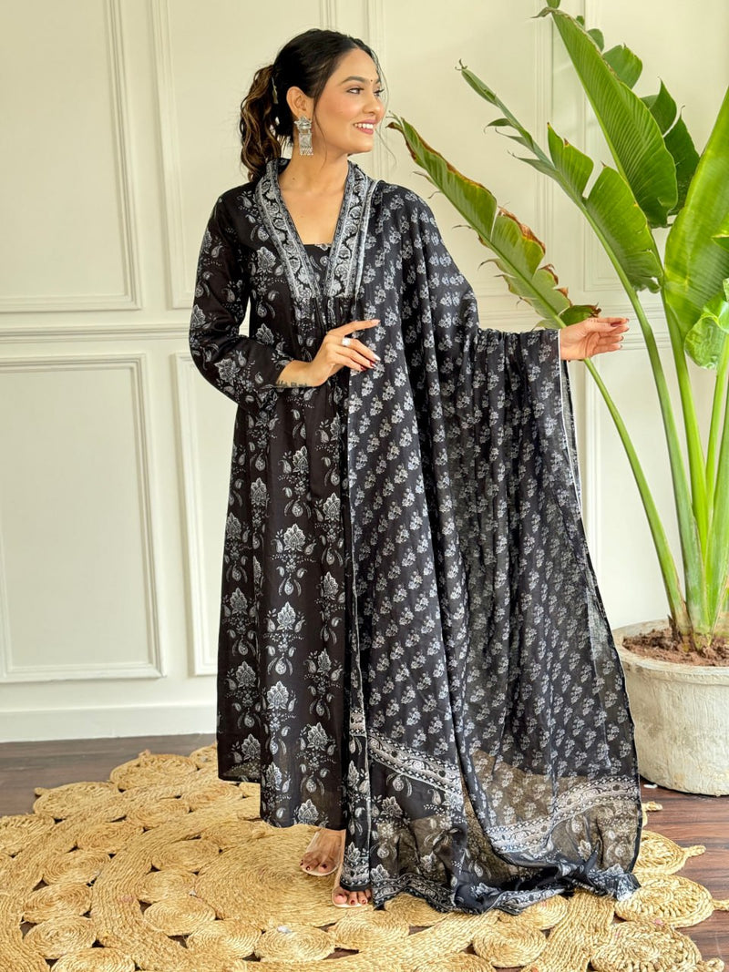 Black Printed Cotton Salwar Kameez