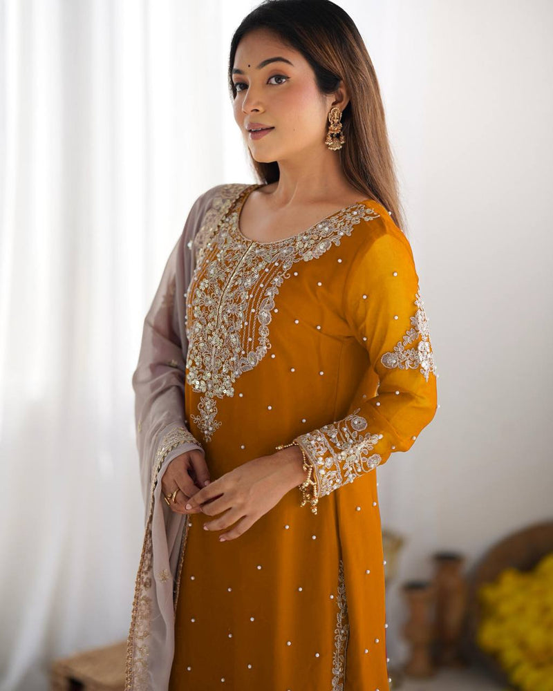 Luxury Embroidered Georgette Suit Set with Dupatta