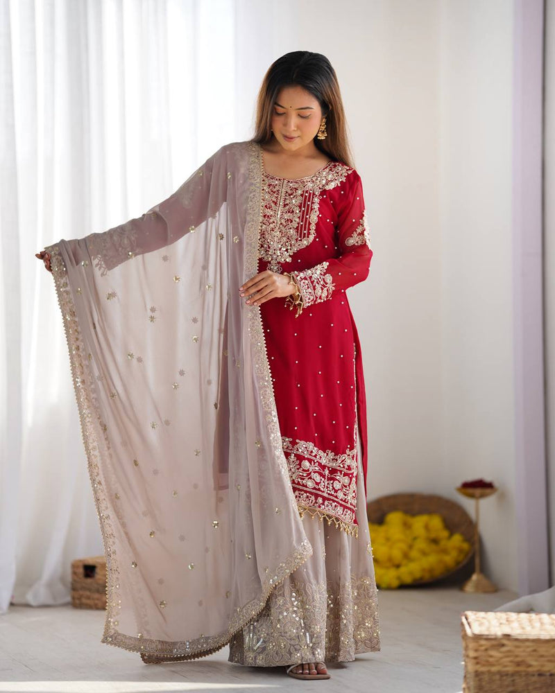 Luxury Embroidered Georgette Suit Set with Dupatta