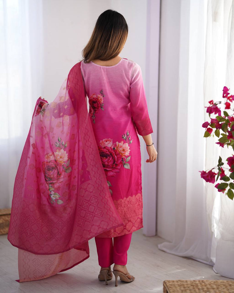 Premium Chanderi Silk Jacquard & Digital Print Suit with Micro Pants