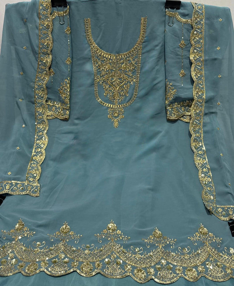 Heavy Embroidered Georgette Dress Material with Dupatta