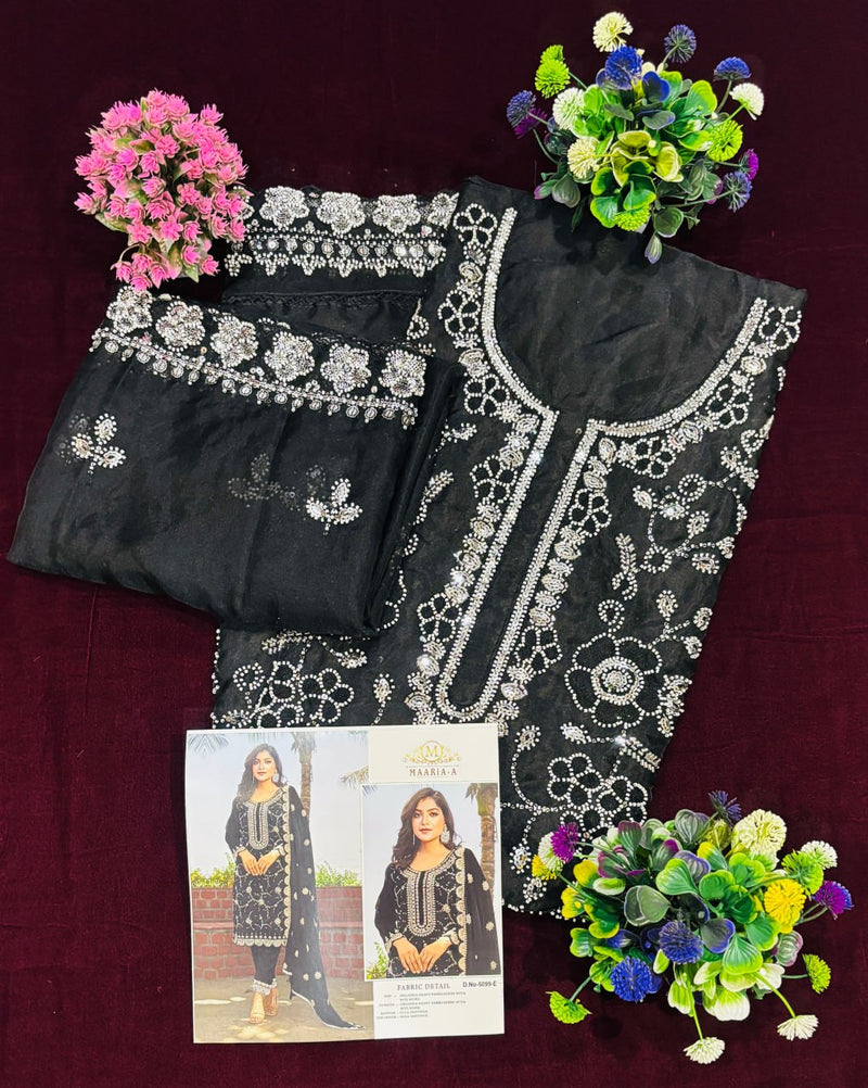 Heavy Embroidered Organza Suit with Moti Dupatta