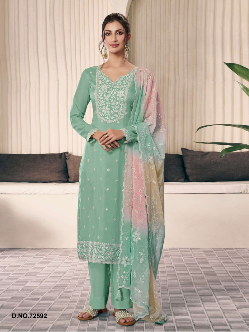 Moonga Silk Readymade Suit with Fancy Thread & Sequin Embroidery