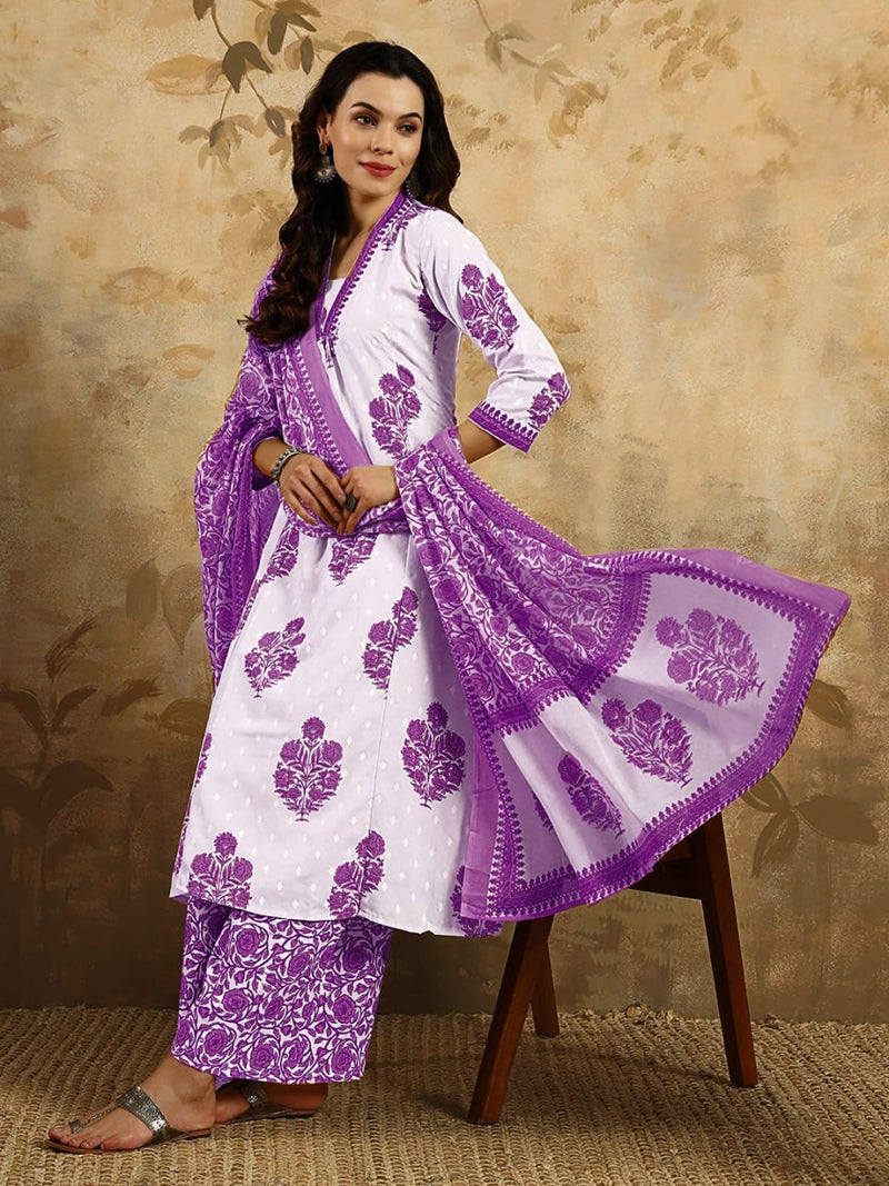 Premium Cotton Blend Outfit with Printed Chanderi Dupatta – Sizes S to XXL