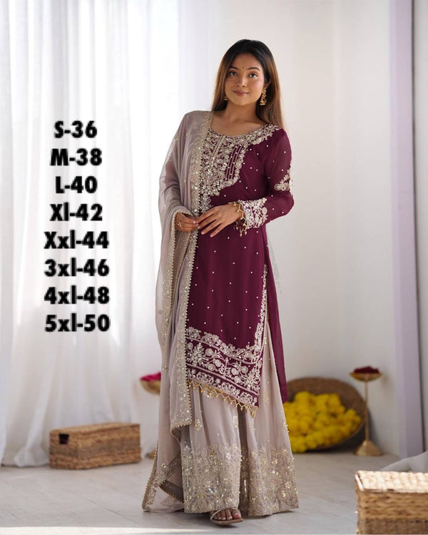 Heavy Faux Georgette Embroidered 3-Piece Suit Set