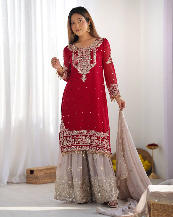 Luxury Embroidered Georgette Suit Set with Dupatta